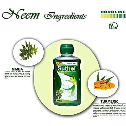 Suthol Boroline's Active Neem Drops 200 Ml X 3, Stops Skin Irritations, Prickly Heat, Itching, Rashes In Prickly Heat, Neem, Turmeric (Pack Of 3)