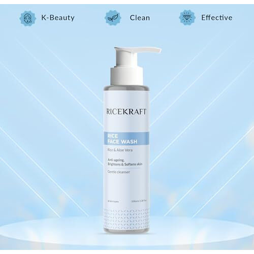 Ricekraft Rice Water Face Wash | Korean Cleanser | Rice & Aloe Vera | Anti-Aging | Brightens & Softens Skin | Paraben Free | Cruelty-Free | For Men And Women | All Skin Types, 100Ml
