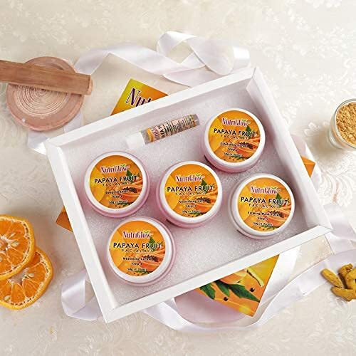 Nutriglow Papaya Fruit Facial Kit(250Gm + 10Ml) & Papaya Fruit Beach Cream(43Gm) For Youthful Glow, Deep Exfoliation, All Skin Types, Pack Of 2