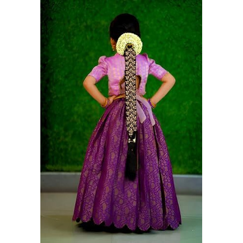 Vama Fashions Traditional Classical Maggam Work Hair Choti Pulajada Paranda Ornaments Bharatanatyam Poola Jada Jadai Alangaram Kuchipudi Savaram For Kids Girls, Golden