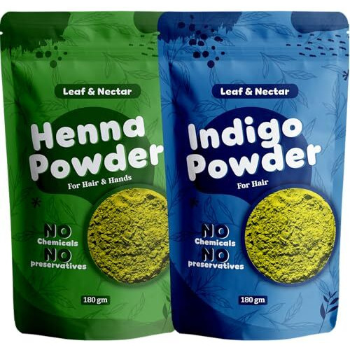 Leaf & Nectar Natural Hair Dye Combo  Henna + Indigo Powder | 100% Pure & Chemical-Free | (180G + 180G  360Gm Total)