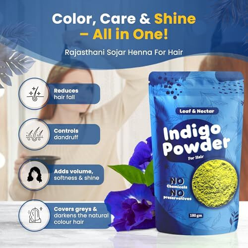 Leaf & Nectar Natural Hair Dye Combo  Henna + Indigo Powder | 100% Pure & Chemical-Free | (180G + 180G  360Gm Total)