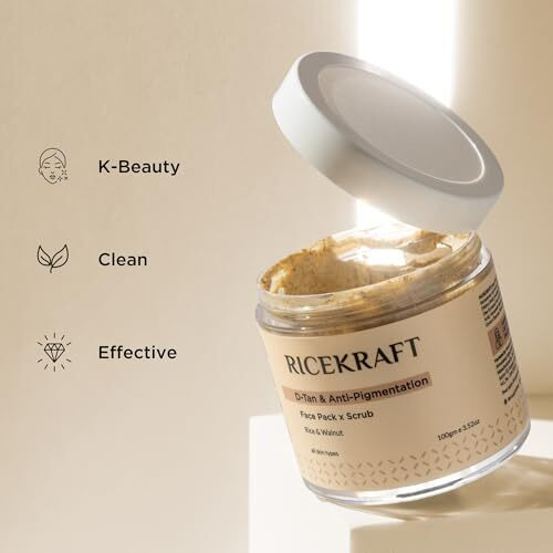 Ricekraft Twin Action De Tan Face Pack Plus Scrub With Rice And Walnut For Tan Removal, Glowing And Exfoliating Skin | Face Mask For Korean Glow, For Oily Skin, Acne & Pimples | All Skin Types, For Men And Women - 100 Gm