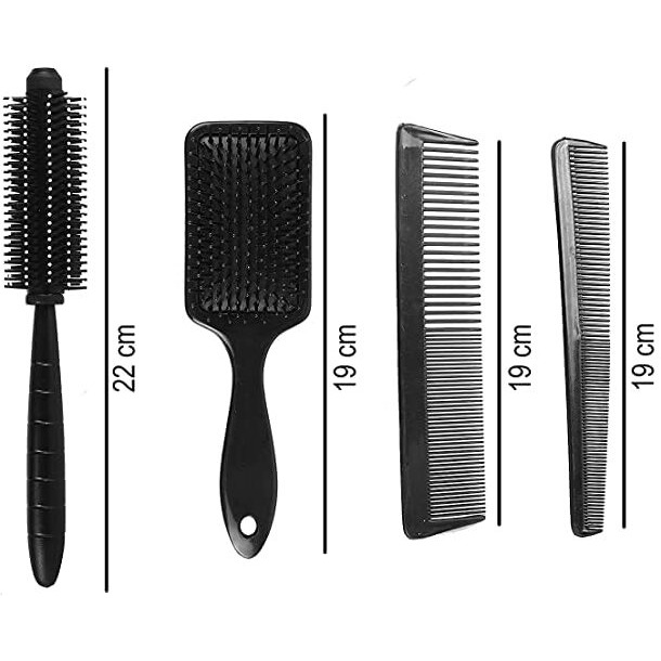 Gitgrnth Professional 4-Piece Hair Brush And Comb Set - Includes Paddle Brush, Round Styling Brush, Fine Tooth Comb, And Wide Tooth Comb - Detangling, Smoothing & Styling For All Hair Types - Ideal For Home & Salon Use (4 Pieces [Paddle + Round + Small + Big])
