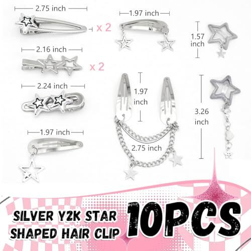 Maycreate 10Pcs Hair Clips For Girls Women Y2K Accessories Cute Metal Star Hair Pins Fashion Style Star Hair Barrettes Clips Gifts Korean Style Stylish Punk Hair Accessories For Women, Girls