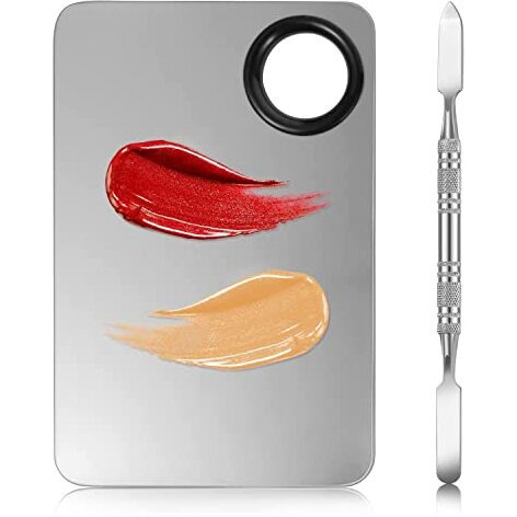 Beaut Secrets 2 In 1 Makeup Cosmetic Mixing Palette, Stainless Steel Foundation Palette With Spatula For Mixing Foundation, Eye Shadow, Eyelash, Lipstick, Nail Art, Silver