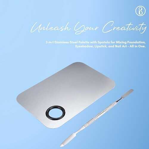Beaut Secrets 2 In 1 Makeup Cosmetic Mixing Palette, Stainless Steel Foundation Palette With Spatula For Mixing Foundation, Eye Shadow, Eyelash, Lipstick, Nail Art, Silver