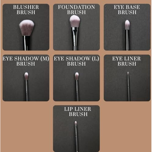 Doris Brown Makeup Brush Set Of 7Pcs For Face, Foundation, Eyes & Lips.