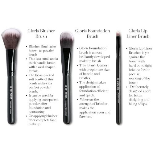 Doris Brown Makeup Brush Set Of 7Pcs For Face, Foundation, Eyes & Lips.