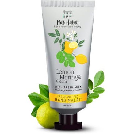 Nat Habit Lemon Moringa Hand Cream Fresh Whipped Hand Malai With Shea Butter For Men & Women, Hand Moisturization, Tan & Pigmentation, Chemical Free (30 Ml)