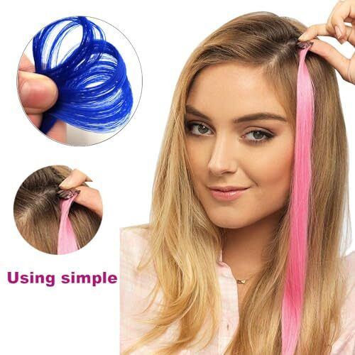 Hair Extensions, Fapiwen 6Pcs Hair Streak Colored Extension, Wig For Women, Hair Extension Clips For Women, Wigs Long Straight Rainbow Color Hair Extensions For Kids Girls In Festival Party