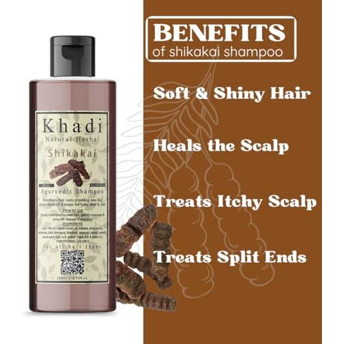 Khadi Natural Herbal Shikakai Shampoo | Enriched With Natural Cleansing, Strengthening & Nourishing Properties | Act As Gentle Cleanser Removes Dirts,Oils & Impurities From Scalp Provides Soft & Shiny Hair | Paraben & Sls Free Regular Use Shampoo For Women & Men 200Ml