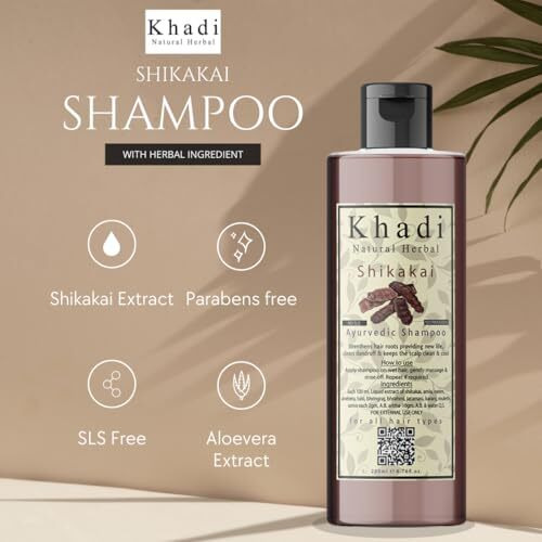 Khadi Natural Herbal Shikakai Shampoo | Enriched With Natural Cleansing, Strengthening & Nourishing Properties | Act As Gentle Cleanser Removes Dirts,Oils & Impurities From Scalp Provides Soft & Shiny Hair | Paraben & Sls Free Regular Use Shampoo For Women & Men 200Ml