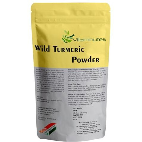 Vitaminutes Bio Organic Wild Turmeric Powder For Skin And Face Care [Curcuma Aromatica/Jangli Haldi/Kasturi Manjal/Kasturi Haldi Powder] | Skin Whitening (100% Pure & Natural) (100 Gm)