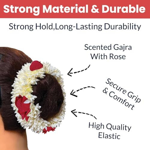 Temperia (2 Pcs) Scented Mogra Gajra Hair Accessories For Women & Girls - Hair Flower Bun Artificial Fake Gajra Scrunchies Rubber Band - Premium & Voluminous, Red Petals