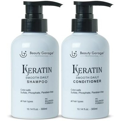 Beauty Garage Professional Keratin Smooth Daily Shampoo 300Ml With Keratin Smooth Daily Conditioner 300Ml