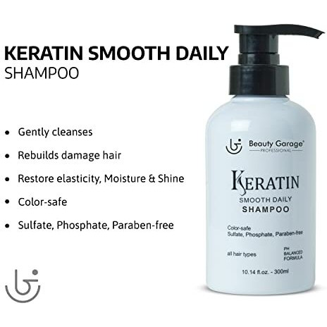Beauty Garage Professional Keratin Smooth Daily Shampoo 300Ml With Keratin Smooth Daily Conditioner 300Ml