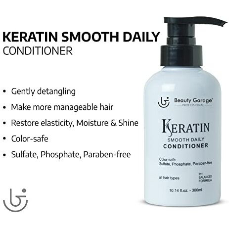 Beauty Garage Professional Keratin Smooth Daily Shampoo 300Ml With Keratin Smooth Daily Conditioner 300Ml
