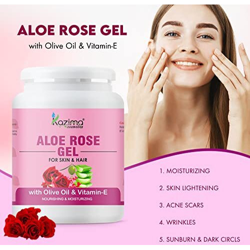 Kazima Aloe Rose Gel With Pure Aloe Vera, Olive & Vitamin E For Face, Skin & Hair - Moisturizing, Sunburn, Acne Scars, Wrinkles & Dark Circles (1Kg)