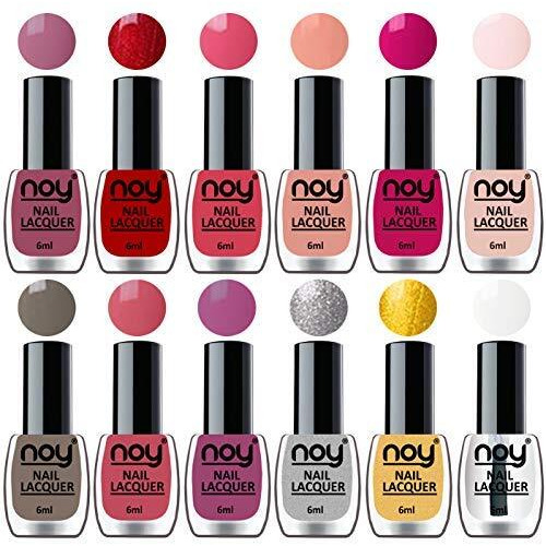 Noy Glossy Finish Nail Polish 12 Pcs Set Colors For Every 6Ml Each(Top Coat, Golden, Silver, Purple, Peach, Nude Grey, Nude, Magenta, Nude, Peach, Red, Mauve)