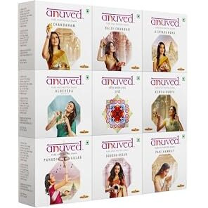 Anuved Family Combo (Pack Of 9) Herbal Soaps 125G Each Chandanam, Kewda, Utane, Kesar, Panchamrit, Ashtagandha, Aloe Vera, Haldi Chandan & Pahadi Gulab With Sacred Indian Herbs,Enriched With Gangajal