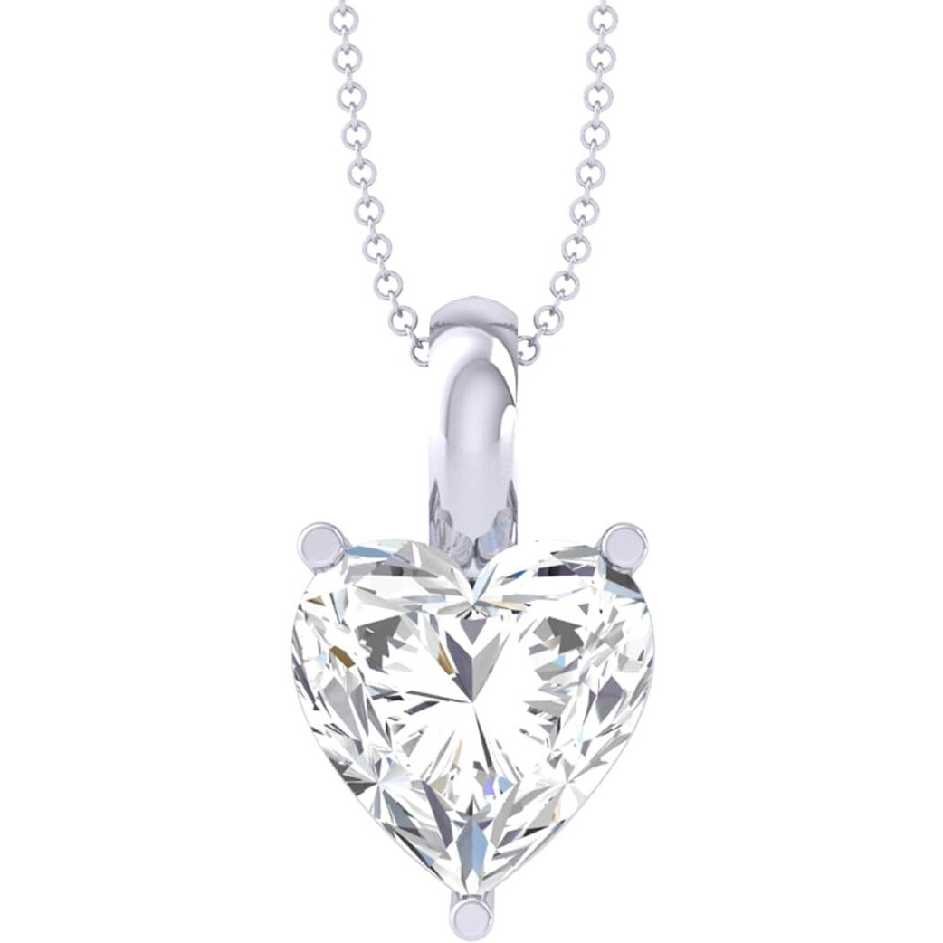 Clara 92.5 Sterling Silver White Gold Plated Heart Solitaire Pendant Chain Necklace | Gift For Women & Girls