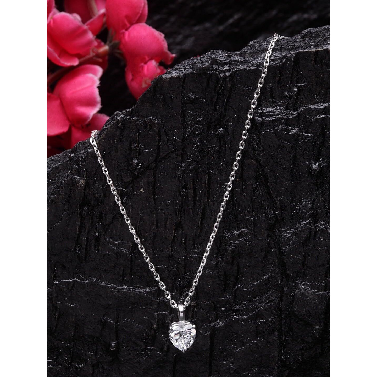 Clara 92.5 Sterling Silver White Gold Plated Heart Solitaire Pendant Chain Necklace | Gift For Women & Girls
