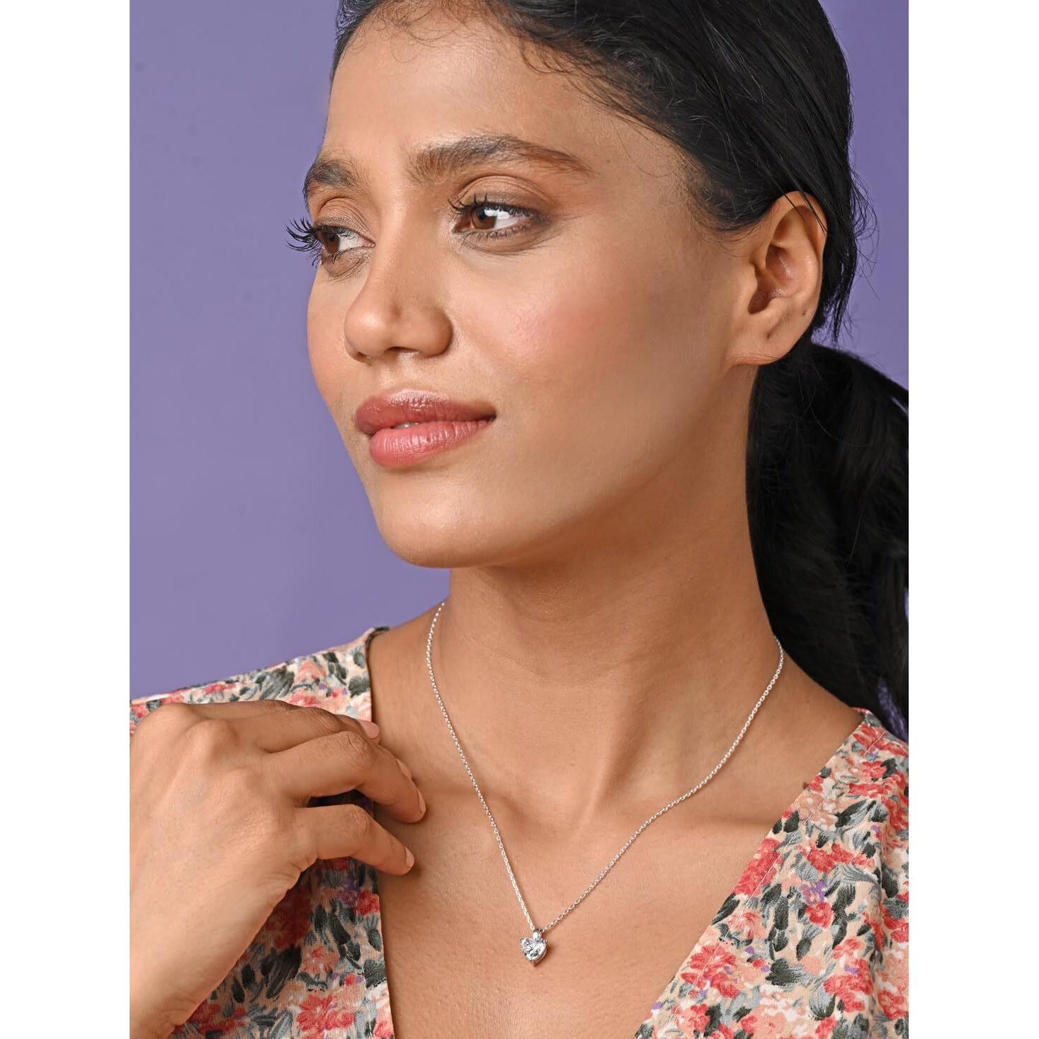 Clara 92.5 Sterling Silver White Gold Plated Heart Solitaire Pendant Chain Necklace | Gift For Women & Girls