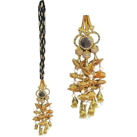 Vtn Women's Patiala Shahi Parandi/Paranda Traditional Hair Accessory Braid Tassles/Hair Extension/Gota Choti (Dno3-Golden)