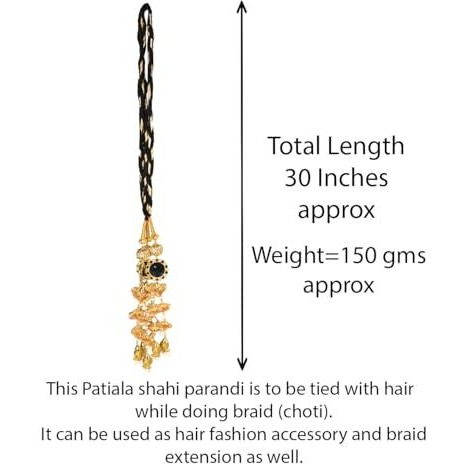 Vtn Women's Patiala Shahi Parandi/Paranda Traditional Hair Accessory Braid Tassles/Hair Extension/Gota Choti (Dno3-Golden)