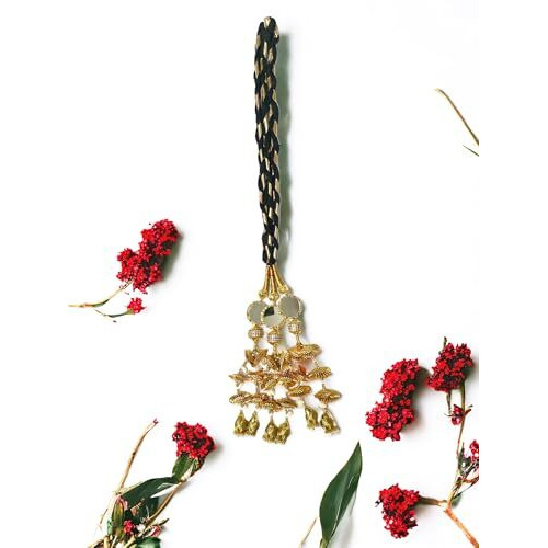 Vtn Women's Patiala Shahi Parandi/Paranda Traditional Hair Accessory Braid Tassles/Hair Extension/Gota Choti (Dno3-Golden)
