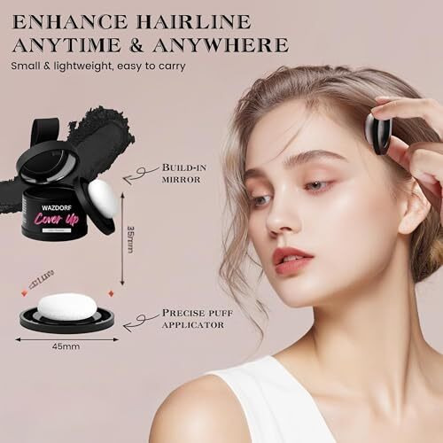 Wazdorf Hairline Powder - Root Touch Up & Hair Loss Cover Up, Instant Gray Coverage, Stain-Proof Hair Color Powder For Women & Men, Hair Fiber And Hair Topper Alternative (Black, 4 G)