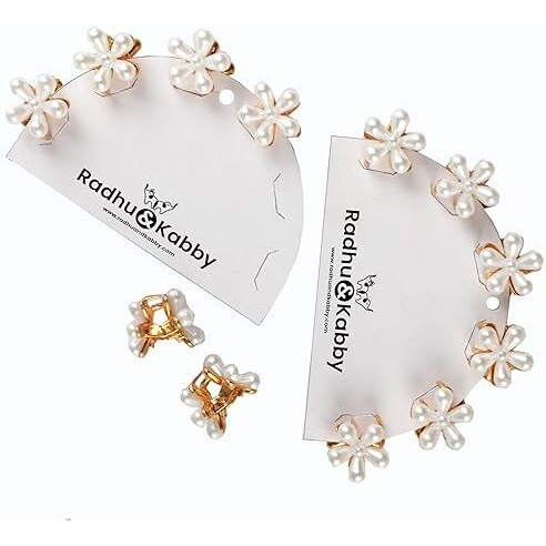 Radhu & Kabby Pearl Flower Mini Hair Claw Clips For Girls & Women | Elegant Floral Design With Strong Grip | Non-Slip & Durable | Cute Hair Accessories For Daily & Party Use | Pack Of 12 Pieces