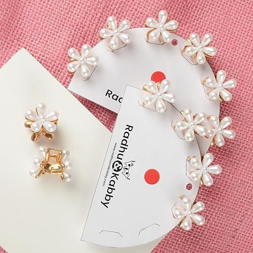 Radhu & Kabby Pearl Flower Mini Hair Claw Clips For Girls & Women | Elegant Floral Design With Strong Grip | Non-Slip & Durable | Cute Hair Accessories For Daily & Party Use | Pack Of 12 Pieces