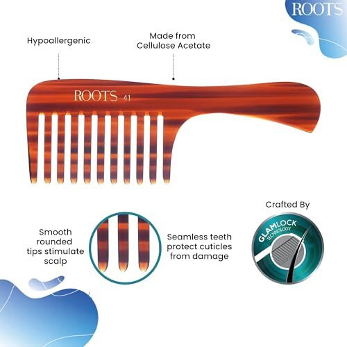 Roots - Classic Brown Wide Teeth Handle Comb - Hair Comb For Men And Women - Style Your Hair Hassle-Free - Light Weight For Healthy & Stylish Hair - Pack Of 1 - Model No.41