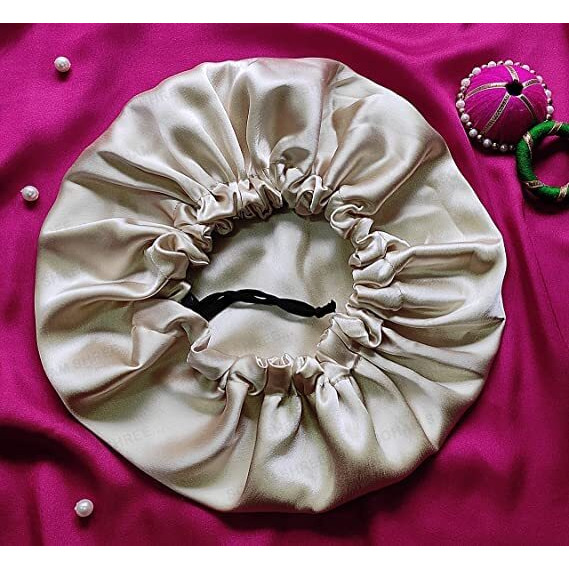 Soham Shree  Hair Bonnet |Handmade Pure Satin Reversible Double Layer Large Sleep Cap Luxuries Satin Sleep Adjustable Cap For Women Girls Kid (Cream)