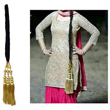 Vtn Women's Patiala Shahi Paranda/Parandi Traditional Hair Accessory Braid Tassles/Hair Extension/Choti (Black With Golden Color Hangings)