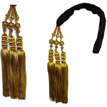 Vtn Women's Patiala Shahi Paranda/Parandi Traditional Hair Accessory Braid Tassles/Hair Extension/Choti (Black With Golden Color Hangings)