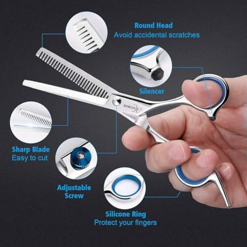 Maycreate  Professional Hair Cutting Barber Scissors Kit - 6.7 Inch Hairdressing Scissors With 3 Combs, Haircut Cloak And Hair Clips Hairdresser For Men And Women ( 9Pcs)