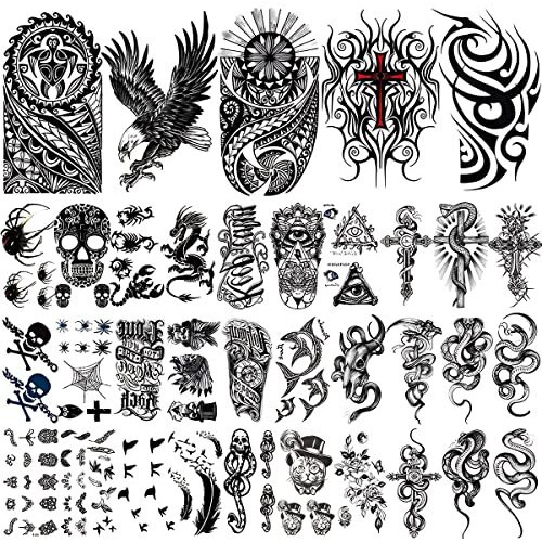 Maycreate 35 Sheets Temporary Tattoo Sticker For Men Black Tatto Sticker Beast On Arm Waterproof Large Tattoo Stickers Assorted Tatto Sticker
