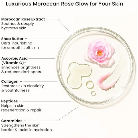 Wildoak Moroccan Rose Shea Butter Sugar Scrub | 300Gm | With Collagen & Peptides | Tan Removal | Lightens Dark Area - Neck & Elbows | Smoothen Bumpy Legs & Hands | Hydrating & Exfoliating Body Scrub