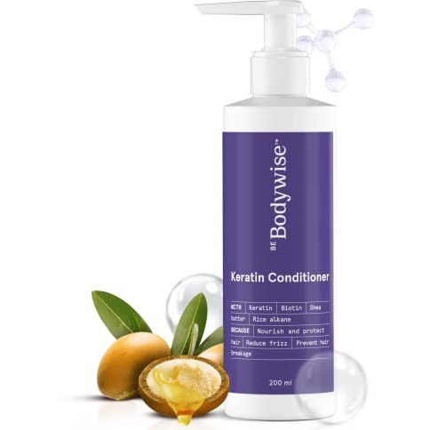 Bodywise Keratin Conditioner, Paraben & Sls Free, Reduces Frizz, Locks In Moisture, Keratin, Silk Protein, Biotin & Shea Butter, 200 Millilitre - All