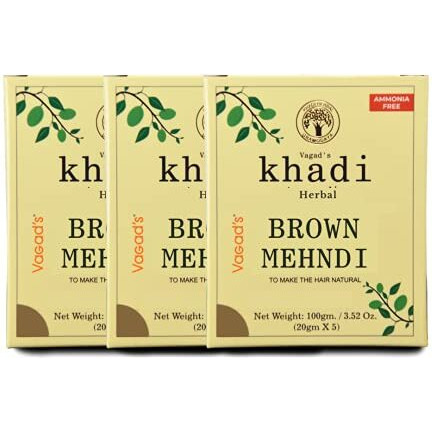 Vagad's Khadi Herbal Gramodaya Pure Natural Brown Mehndi For Hair With Goodness Of Neem For Longlasting Natural Hair Colour, 100G Each (Pack Of 3)