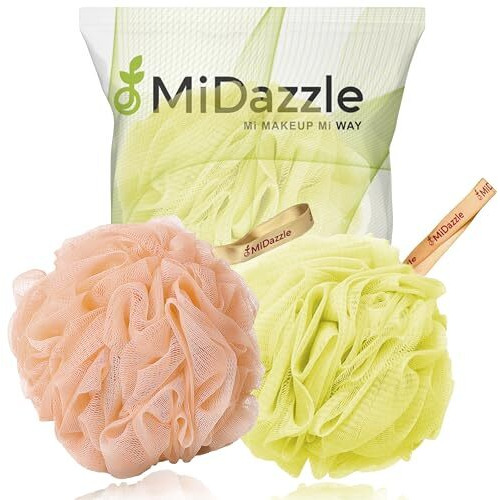 Midazzle Luxury Loofah Bathing Sponge Exfoliator Scrubber For High Lather Cleansing (Small, Pack Of 2, Orange & Yellow)
