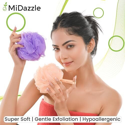 Midazzle Luxury Loofah Bathing Sponge Exfoliator Scrubber For High Lather Cleansing (Small, Pack Of 2, Orange & Yellow)