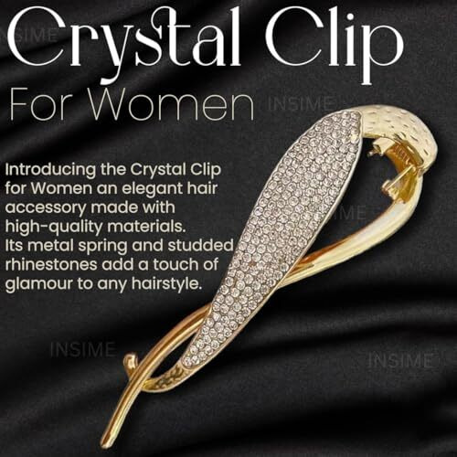 Insime Rhinestone Stone Hair Clips For Women Stylish | Sparkling Big French Barrette Hair Bun Clips | Fancy Metal Hair Clips Bun Accessories Korean Banana Hair Clip For Wedding