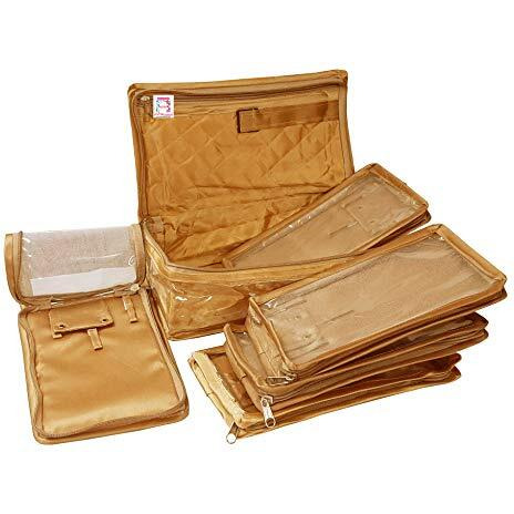 Atorakushon Satin Golden Makeup Pouches Cosmetic Necklace Earrings Vanity Jewellery Organizer For Women's