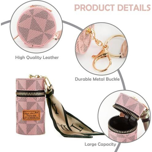 Tcco Lipstick Organizer, Luxury Leather Lip Gloss Bag, Mini Lipstick Case With Keychain, Girls Travel Lipgloss Makeup Storage Holder For Purse Perfume Fingernail Polish (Multicolor)