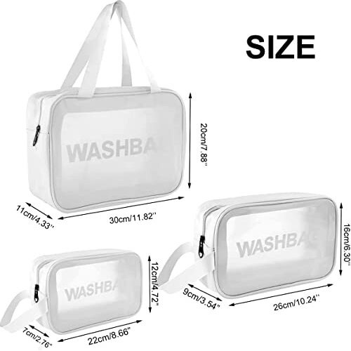Oceanevo Makeup Travel Pouch, Cosmetic Bag, Travel Kit Pouch For Toiletries, Brushes And Cosmetics - Set Of 3 - Washbag Pouch - White