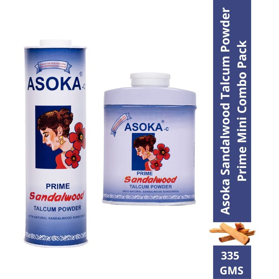 Asoka-C Sandalwood Talcum Powder Blue 300G & 35G [Combo Pack]